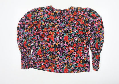 Next Women Multicoloured Floral UK 12 Puff Sleeve Cotton Blouse