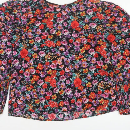 Next Women Multicoloured Floral UK 12 Puff Sleeve Cotton Blouse
