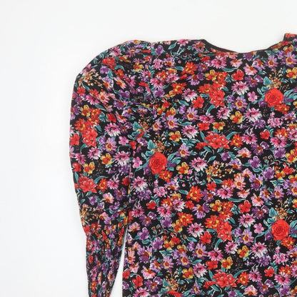 Next Women Multicoloured Floral UK 12 Puff Sleeve Cotton Blouse