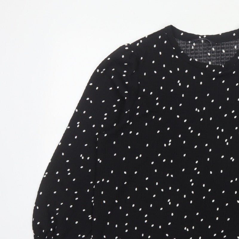 M&S Women Black Polka Dot Size 14 Balloon Sleeve Blouse