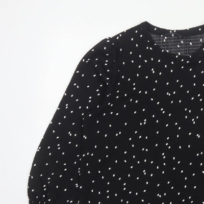 M&S Women Black Polka Dot Size 14 Balloon Sleeve Blouse