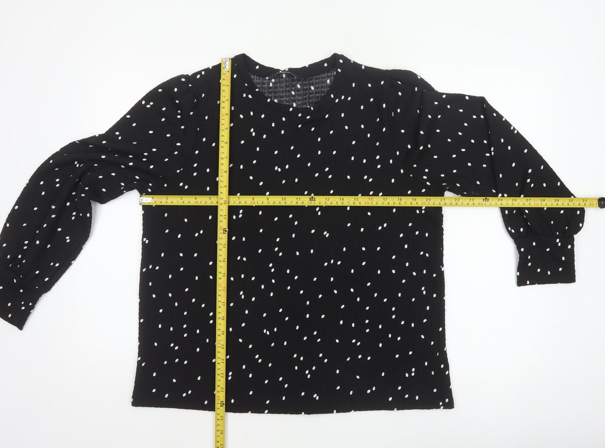 M&S Women Black Polka Dot Size 14 Balloon Sleeve Blouse