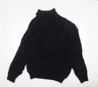 Peregrine Men’s Black XL Pure New Wool Cable Knit Roll Neck Jumper