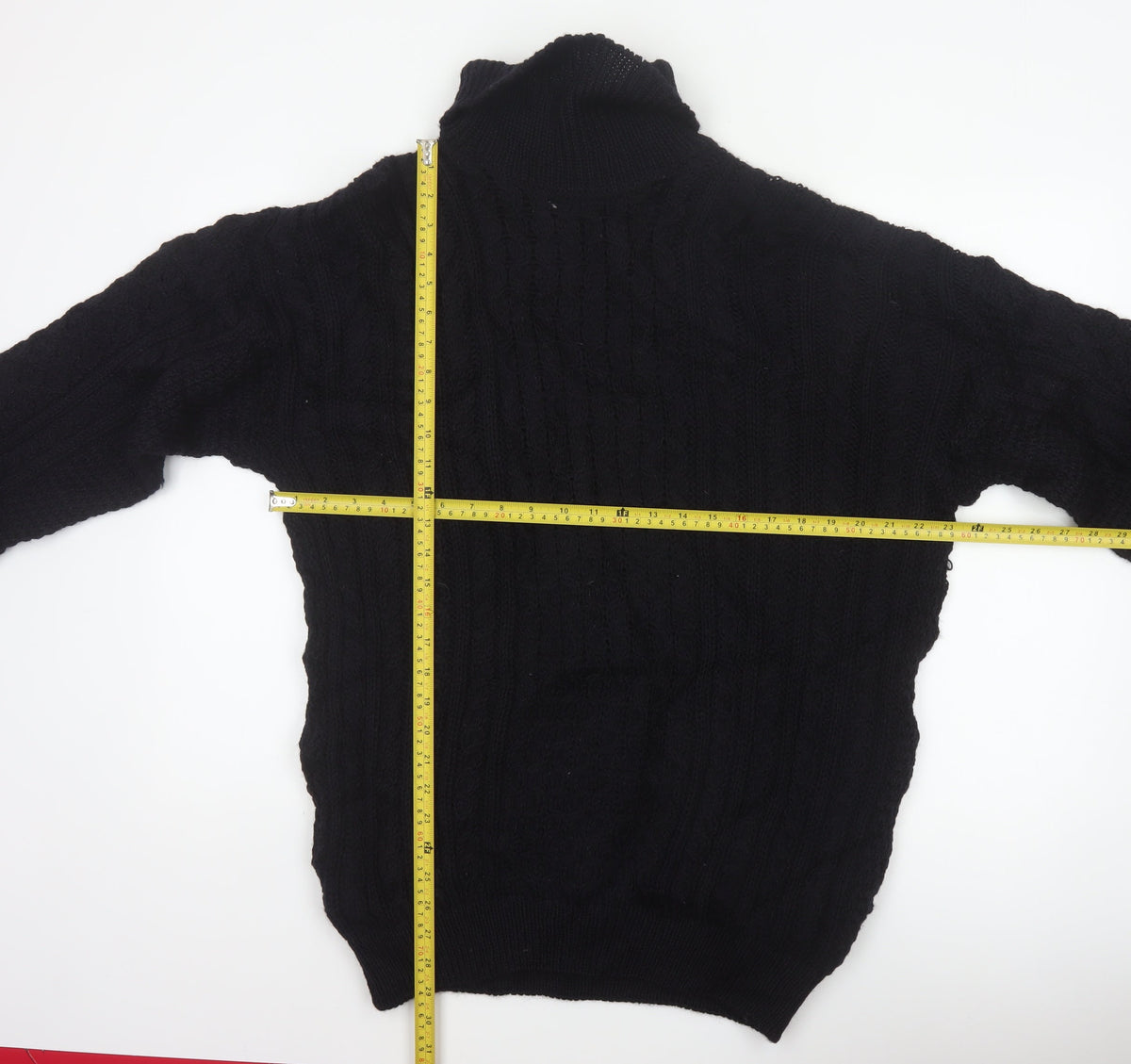 Peregrine Men’s Black XL Pure New Wool Cable Knit Roll Neck Jumper