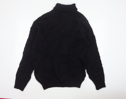 Peregrine Men’s Black XL Pure New Wool Cable Knit Roll Neck Jumper