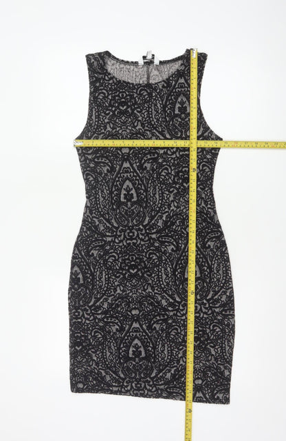 Clook Women’s Black Paisley Bodycon Sleeveless Dress UK 14