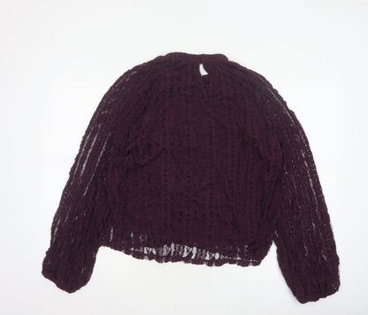 Marks and Spencer Women Purple Lace High Neck Blouse Size 18