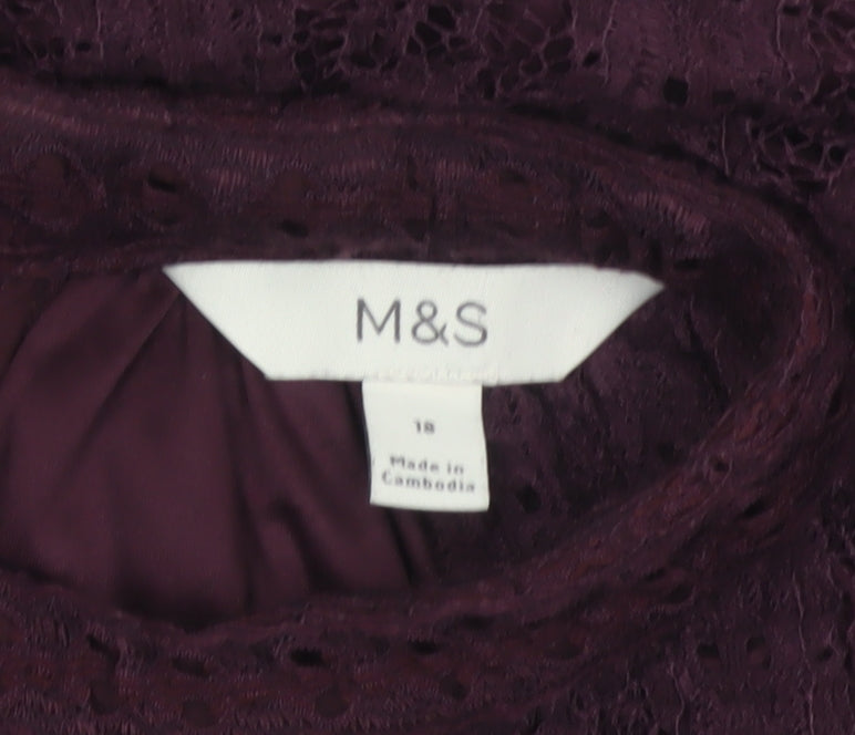 Marks and Spencer Women Purple Lace High Neck Blouse Size 18