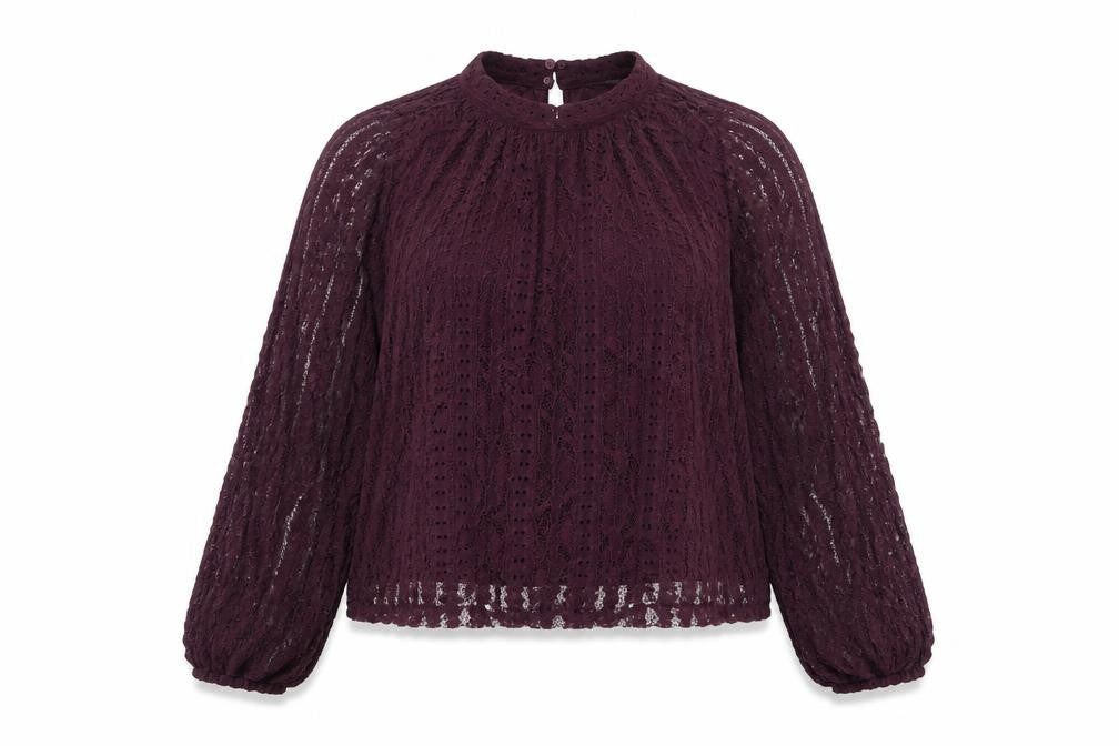 Marks and Spencer Women Purple Lace High Neck Blouse Size 18