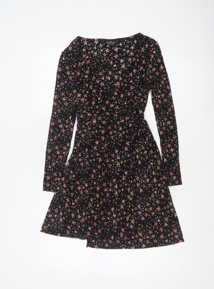 Topshop Women Black Star Print Petite UK 8 Pleated Wrap Dress