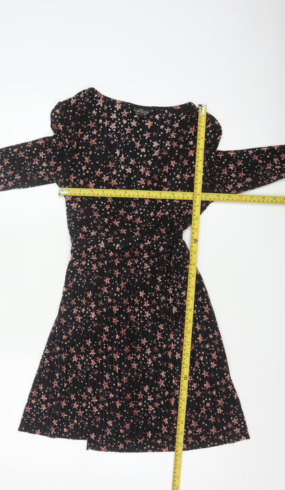 Topshop Women Black Star Print Petite UK 8 Pleated Wrap Dress