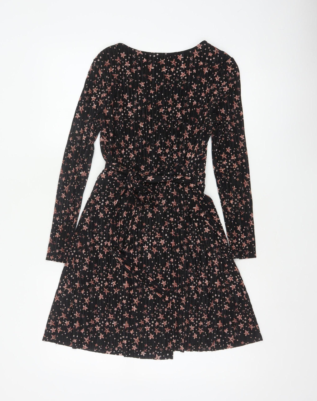 Topshop Women Black Star Print Petite UK 8 Pleated Wrap Dress