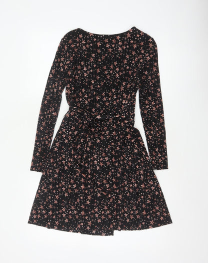 Topshop Women Black Star Print Petite UK 8 Pleated Wrap Dress