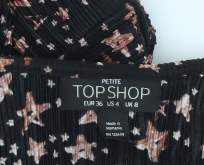 Topshop Women Black Star Print Petite UK 8 Pleated Wrap Dress