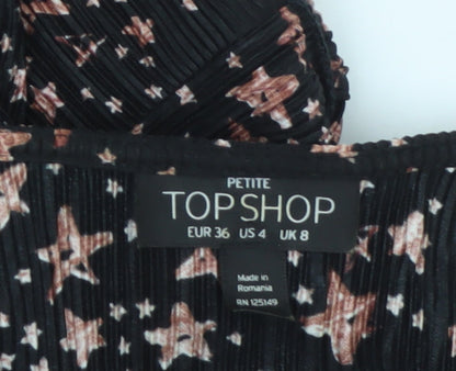 Topshop Women Black Star Print Petite UK 8 Pleated Wrap Dress