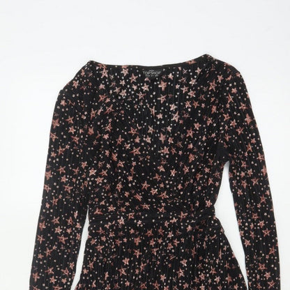 Topshop Women Black Star Print Petite UK 8 Pleated Wrap Dress