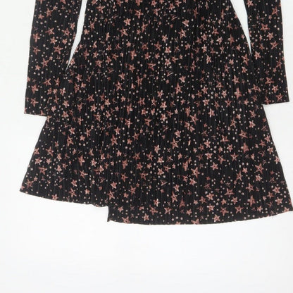 Topshop Women Black Star Print Petite UK 8 Pleated Wrap Dress