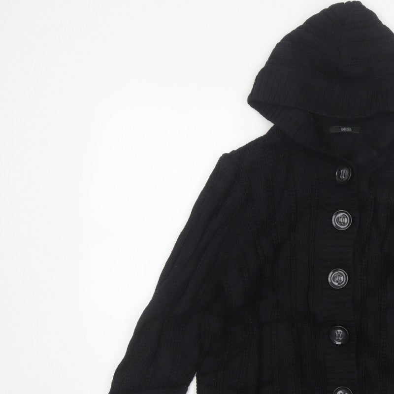 Marks & Spencer Women Black Size 18 Hooded Cable Knit Cardigan