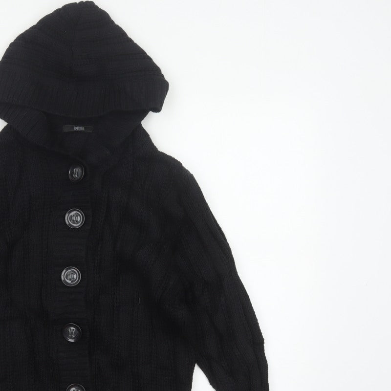 Marks & Spencer Women Black Size 18 Hooded Cable Knit Cardigan
