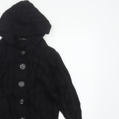 Marks & Spencer Women Black Size 18 Hooded Cable Knit Cardigan
