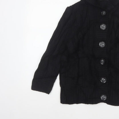 Marks & Spencer Women Black Size 18 Hooded Cable Knit Cardigan