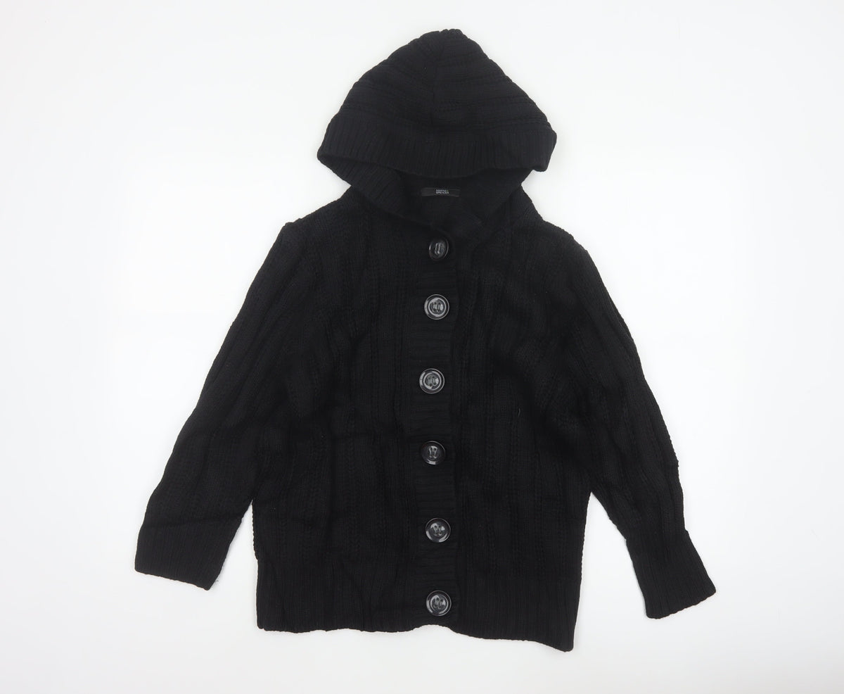 Marks & Spencer Women Black Size 18 Hooded Cable Knit Cardigan