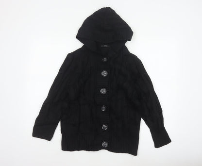 Marks & Spencer Women Black Size 18 Hooded Cable Knit Cardigan