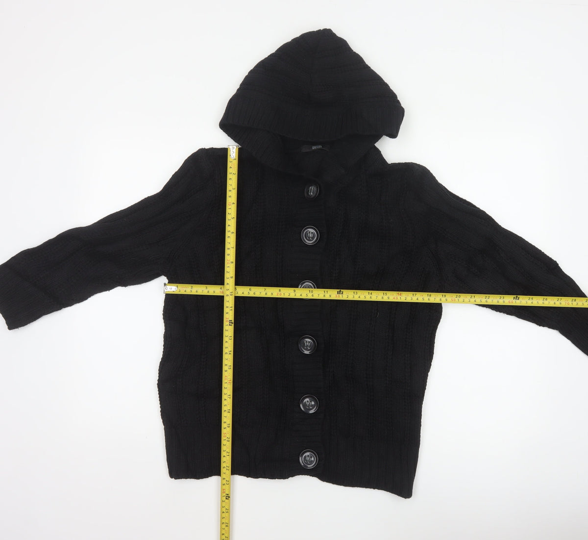 Marks & Spencer Women Black Size 18 Hooded Cable Knit Cardigan