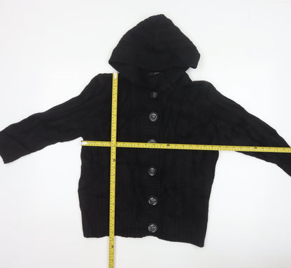 Marks & Spencer Women Black Size 18 Hooded Cable Knit Cardigan