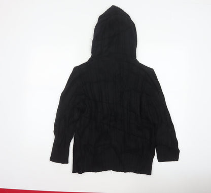 Marks & Spencer Women Black Size 18 Hooded Cable Knit Cardigan