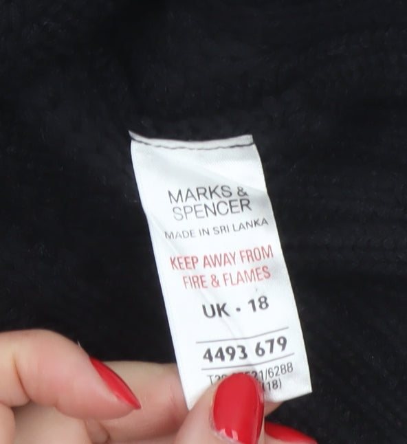 Marks & Spencer Women Black Size 18 Hooded Cable Knit Cardigan