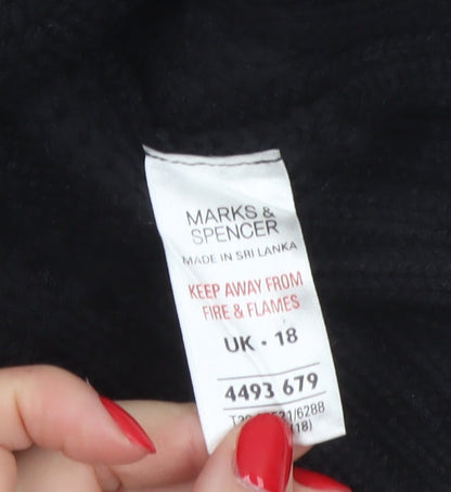 Marks & Spencer Women Black Size 18 Hooded Cable Knit Cardigan