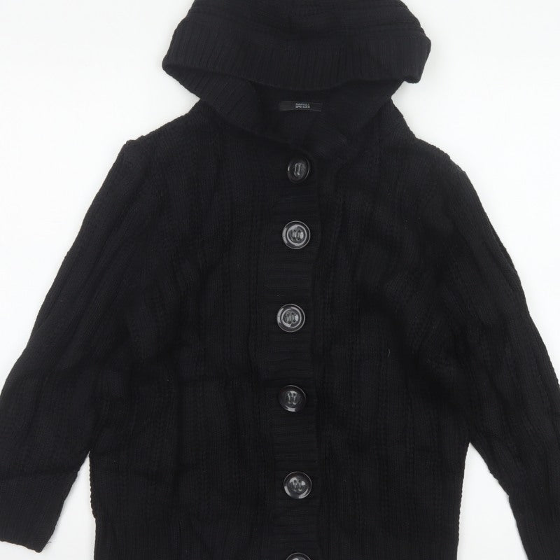 Marks & Spencer Women Black Size 18 Hooded Cable Knit Cardigan