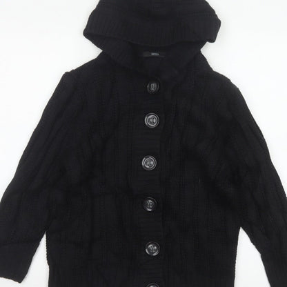 Marks & Spencer Women Black Size 18 Hooded Cable Knit Cardigan