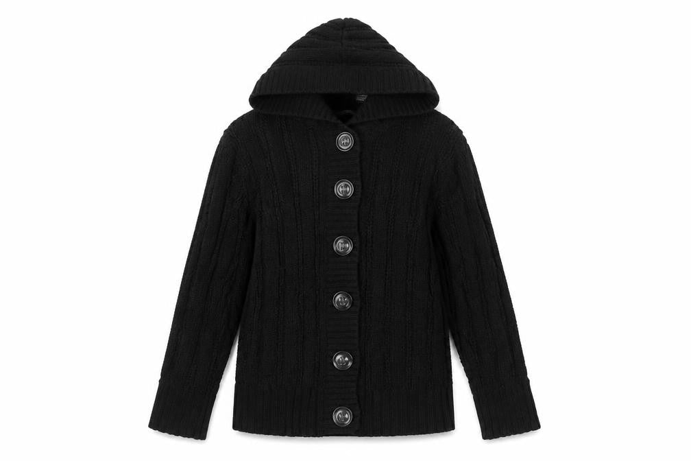 Marks & Spencer Women Black Size 18 Hooded Cable Knit Cardigan
