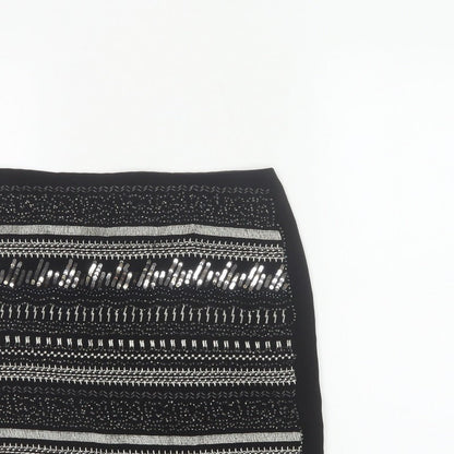 H&M Women Black UK 8 Straight Pencil Sequin Geometric Mini Skirt