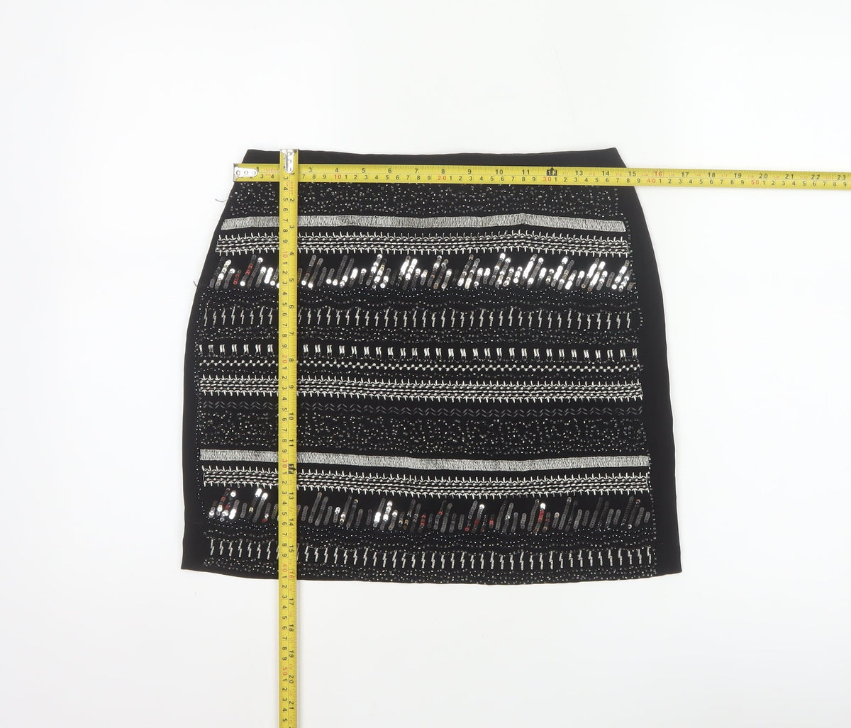 H&M Women Black UK 8 Straight Pencil Sequin Geometric Mini Skirt
