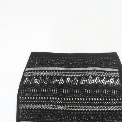 H&M Women Black UK 8 Straight Pencil Sequin Geometric Mini Skirt