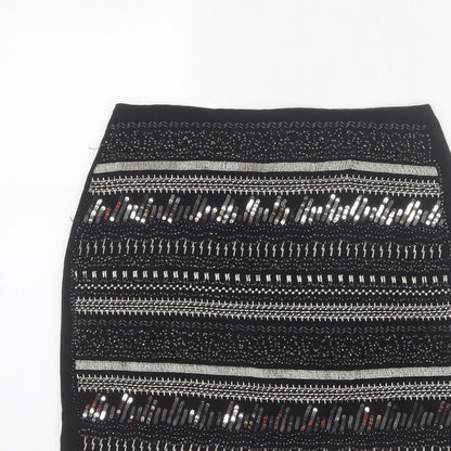 H&M Women Black UK 8 Straight Pencil Sequin Geometric Mini Skirt