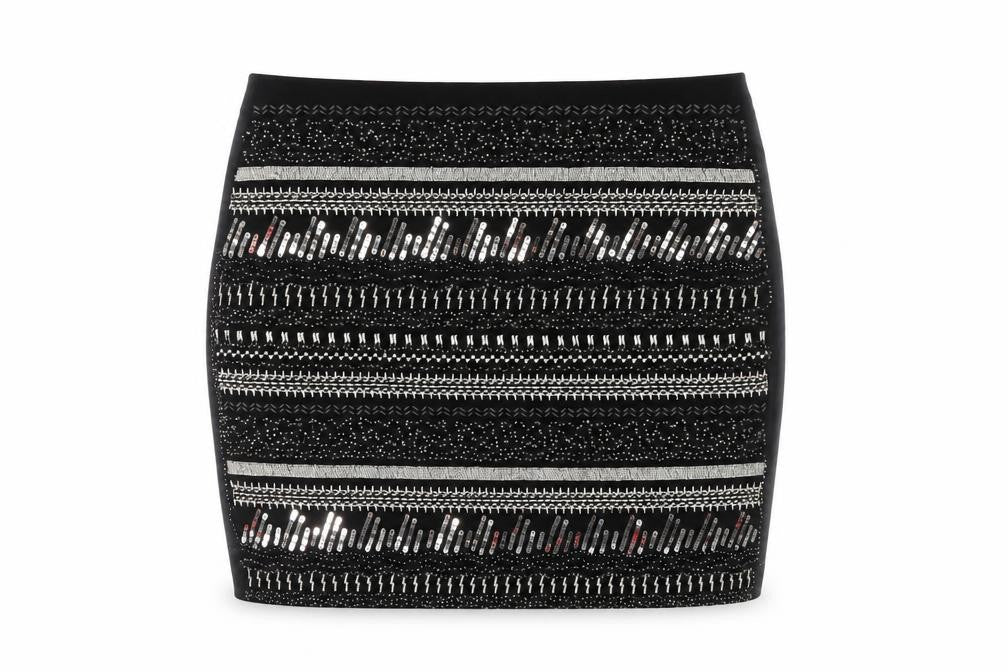 H&M Women Black UK 8 Straight Pencil Sequin Geometric Mini Skirt