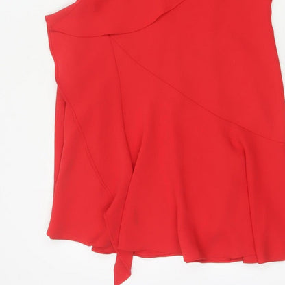 Reiss Women Red UK 10 Fit & Flare Ruffle V-Neck Cocktail Dress