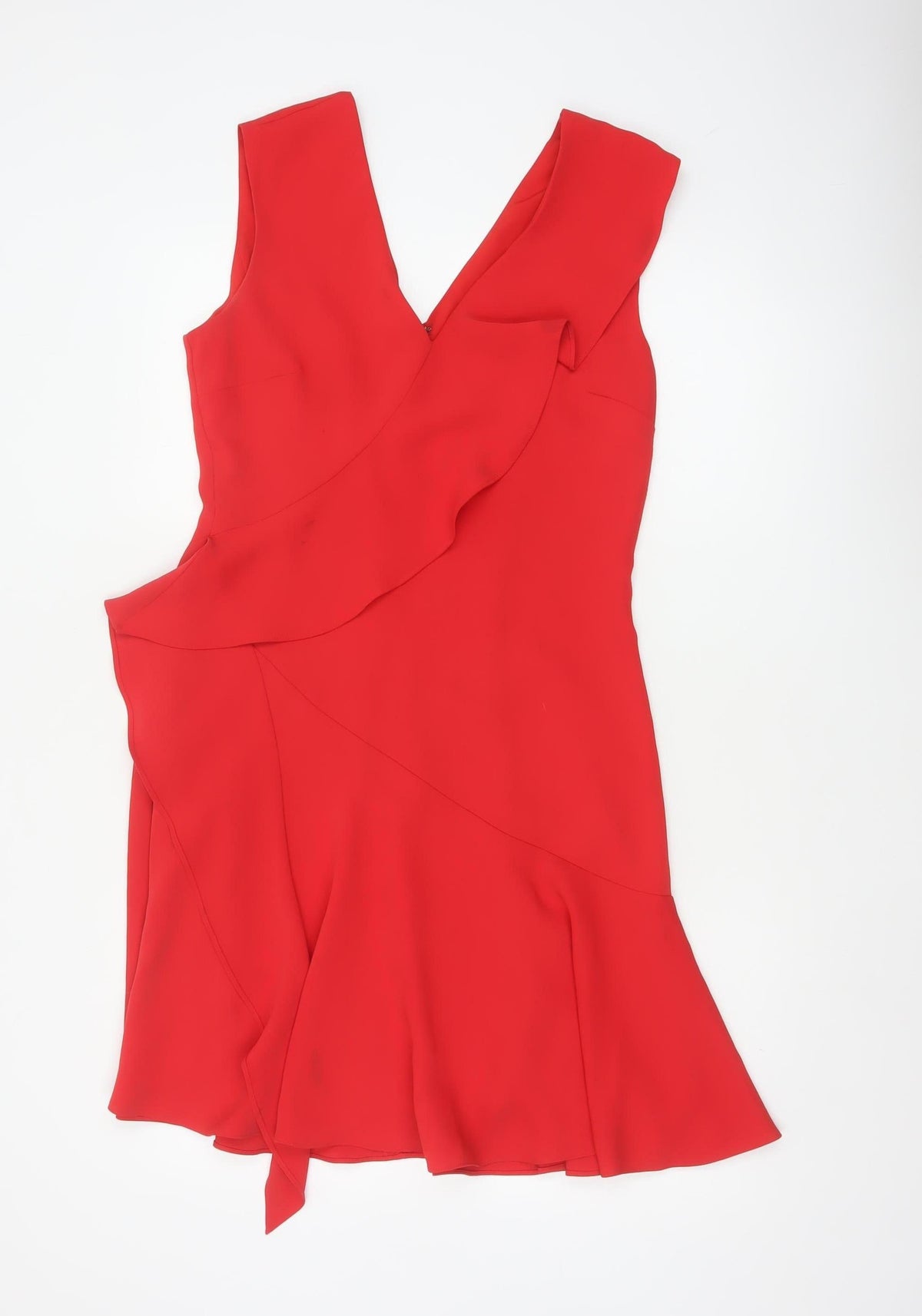 Reiss Women Red UK 10 Fit & Flare Ruffle V-Neck Cocktail Dress
