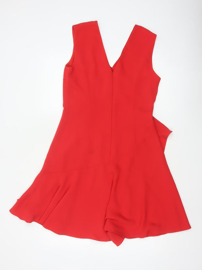 Reiss Women Red UK 10 Fit & Flare Ruffle V-Neck Cocktail Dress