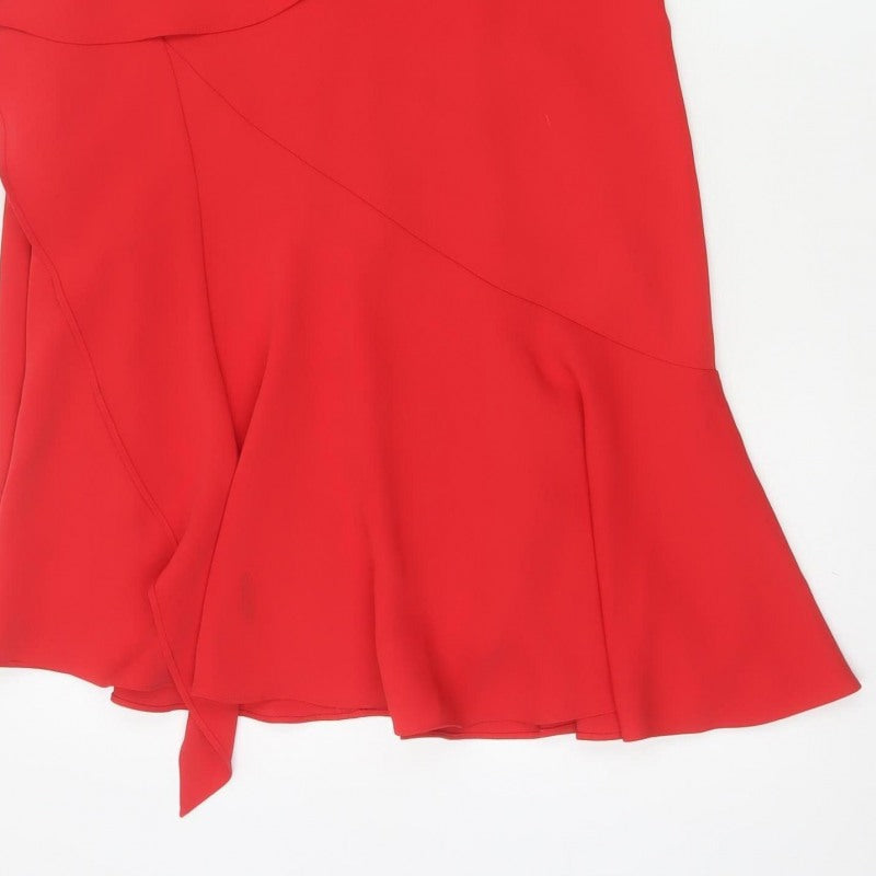 Reiss Women Red UK 10 Fit & Flare Ruffle V-Neck Cocktail Dress