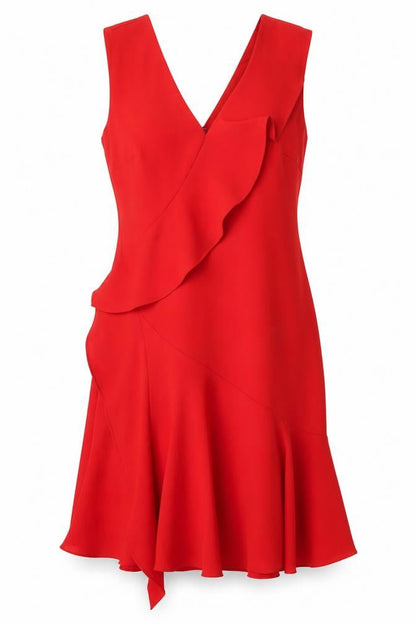 Reiss Women Red UK 10 Fit & Flare Ruffle V-Neck Cocktail Dress