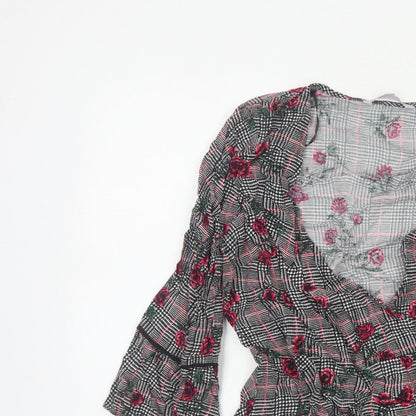 Red Herring Women’s Multicoloured Size 12 Floral Check Wrap Blouse