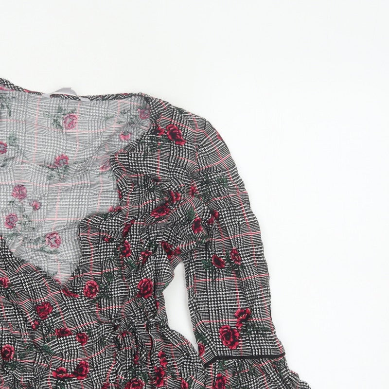 Red Herring Women’s Multicoloured Size 12 Floral Check Wrap Blouse
