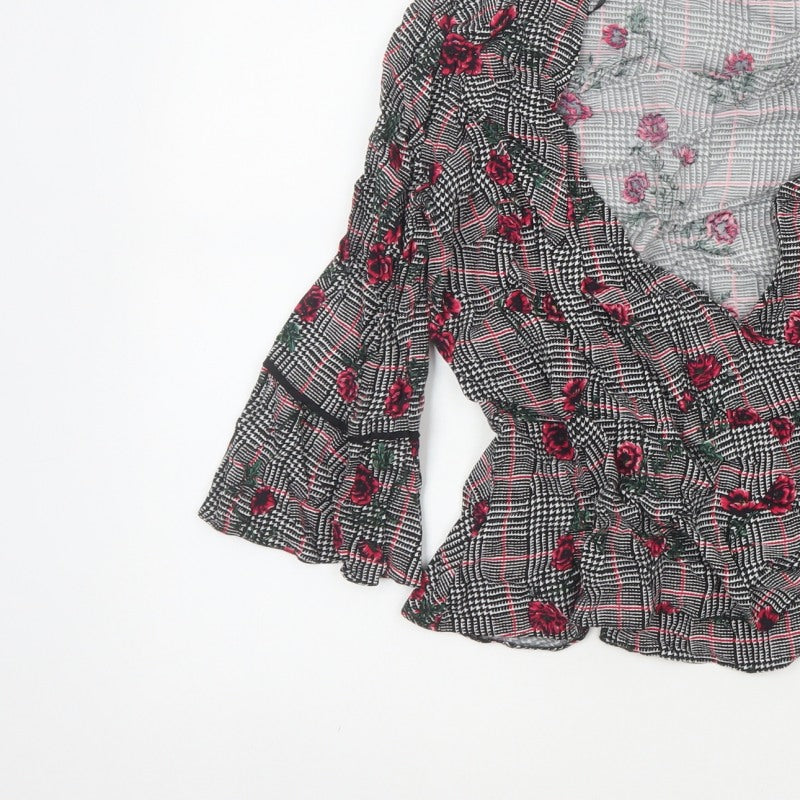 Red Herring Women’s Multicoloured Size 12 Floral Check Wrap Blouse