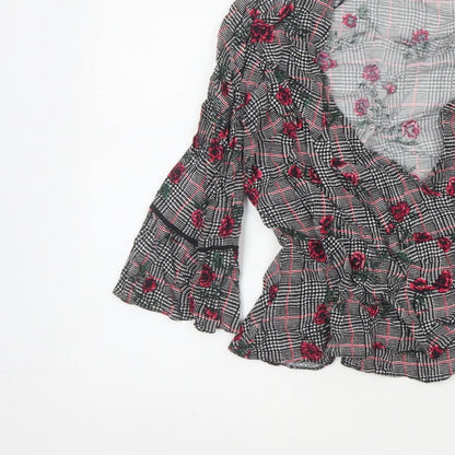 Red Herring Women’s Multicoloured Size 12 Floral Check Wrap Blouse