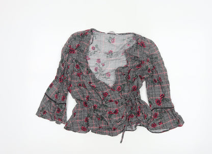 Red Herring Women’s Multicoloured Size 12 Floral Check Wrap Blouse